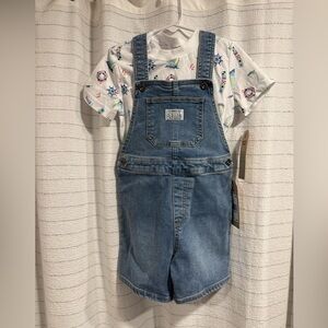 Levi's Blue Denim Overall Set with White Patterned Shirt nautical